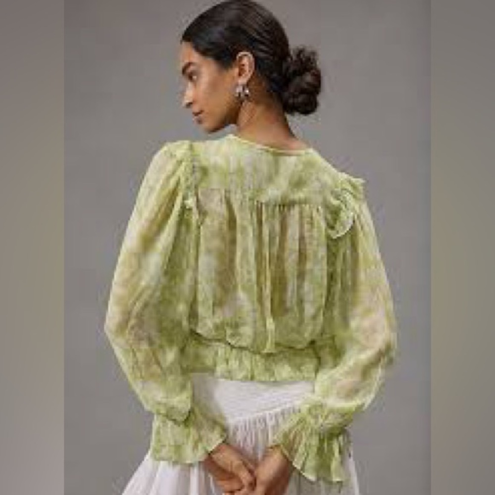 Anthropologie Light Green Floral Blouse - Picture 2 of 11